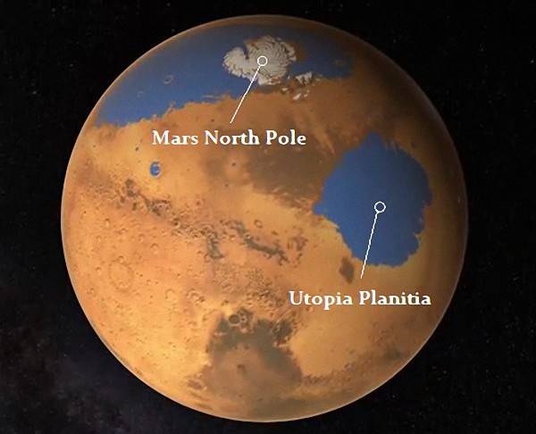 火星北半球烏托邦平原下探得大量地下冰