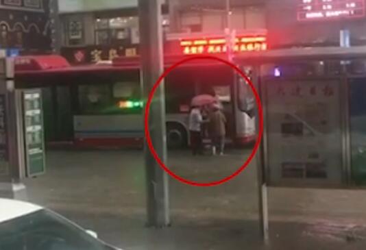 中國好司機!司機撐傘接大娘 畫面溫馨好似