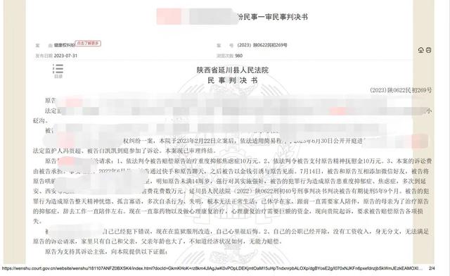 網(wǎng)上公開的張彤案民事判決書,遮擋部分原為張彤及白某的個(gè)人信息。受訪者供圖